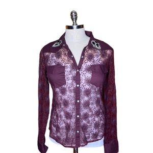 BKE Boutique Purple Embroidered Snap Down Blouse